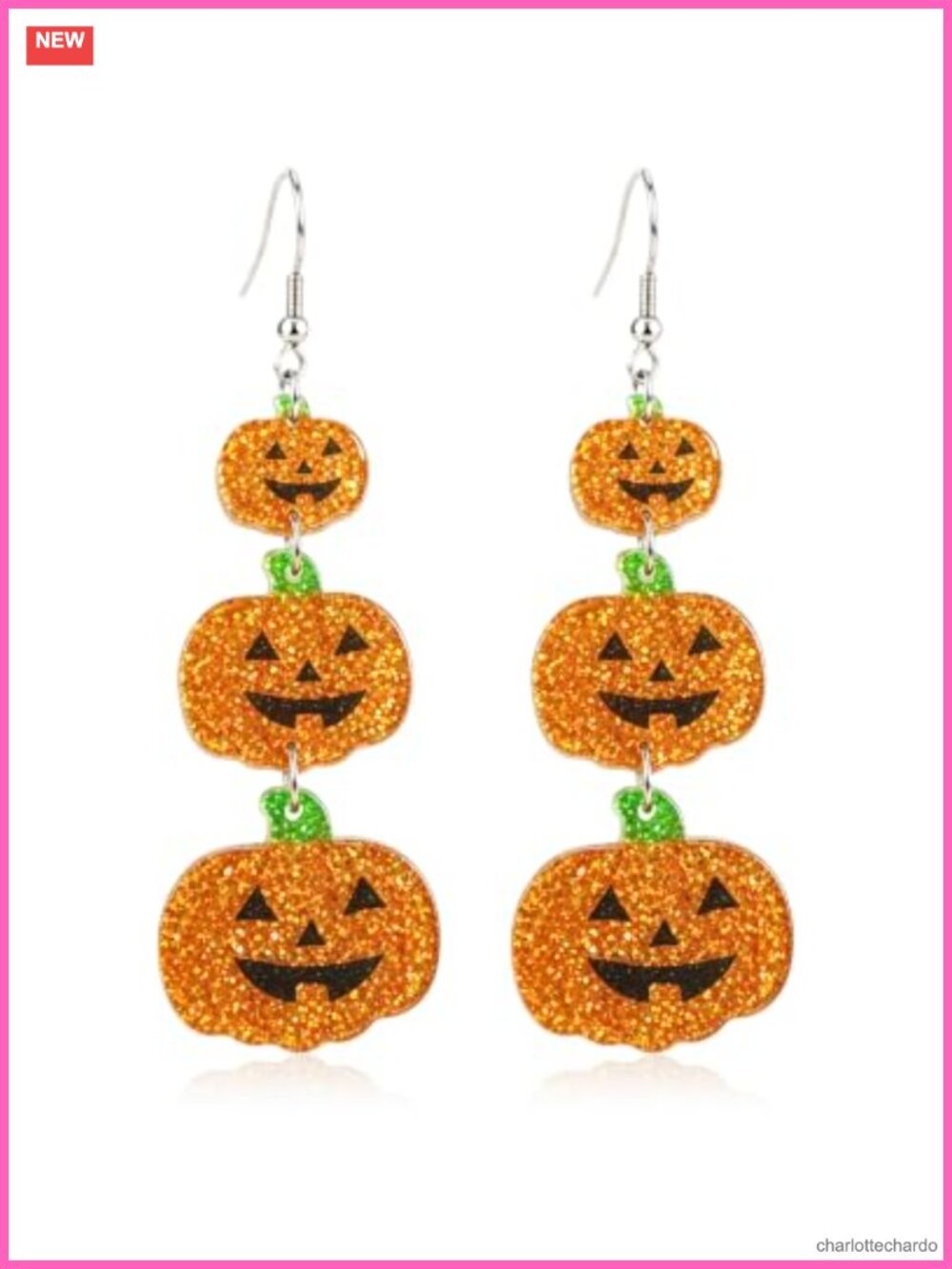 Glittery Pumpkin Dangle Earrings Acrylic Halloween Jewelry Women